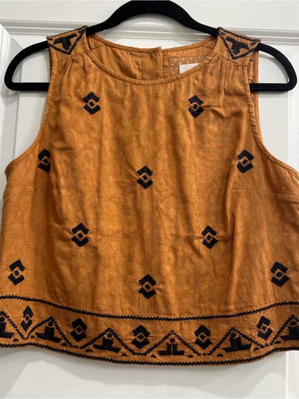 Embroidered Sleeveless Top - Camel/Rust with Black Accents